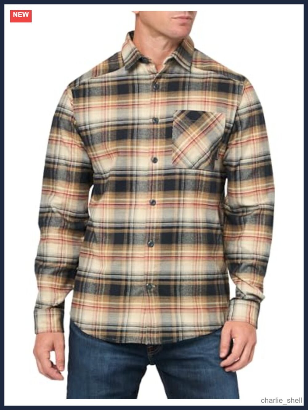 Men's Cotton Flannel Button-Up Shirt Long Sleeve Casual